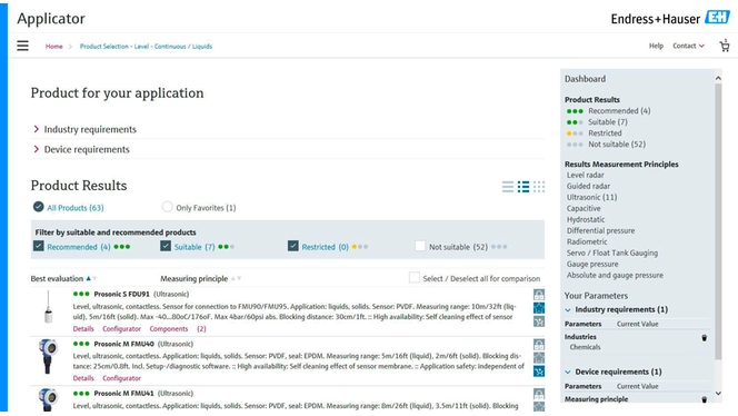 Screenshot of the Applicator for instrument selection